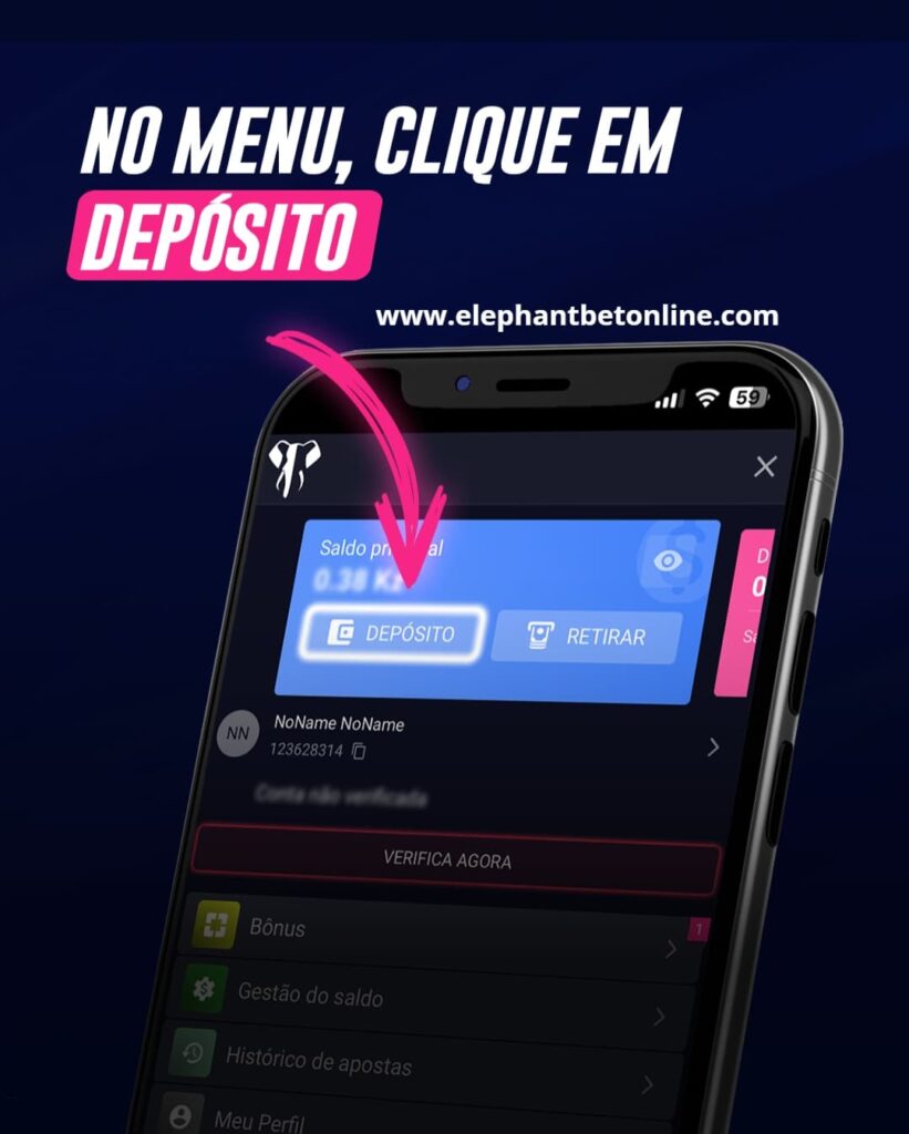 Menu de depósito da ElephantBet