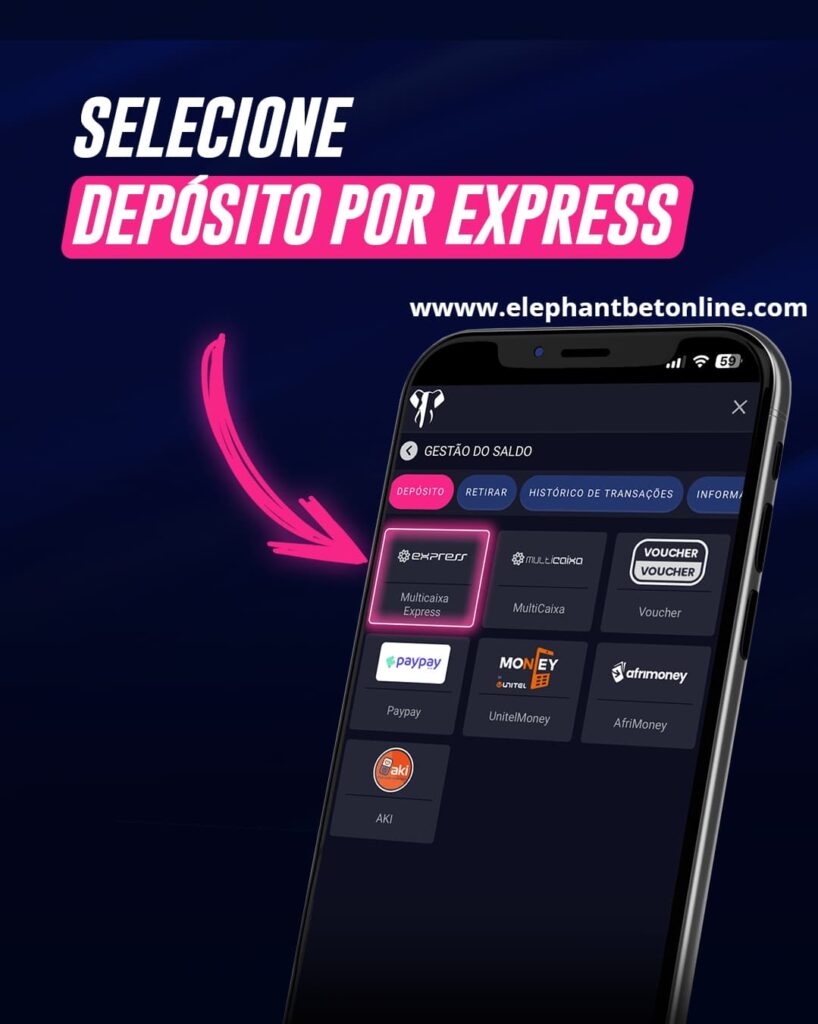 Selecionar depósito por Multicaixa Express na ElephantBet