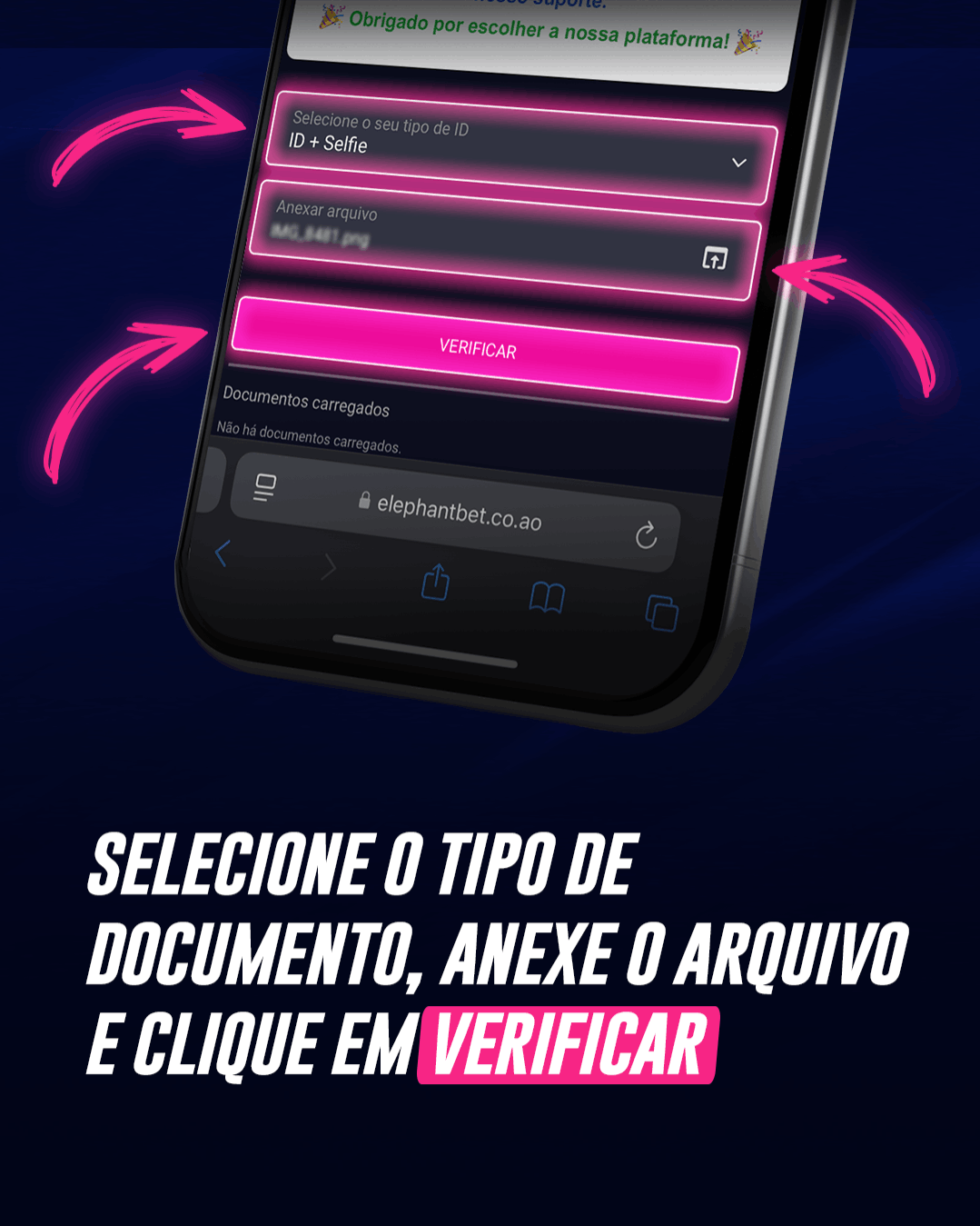 Campo de inserção de ID no processo de verificação da ElephantBet
