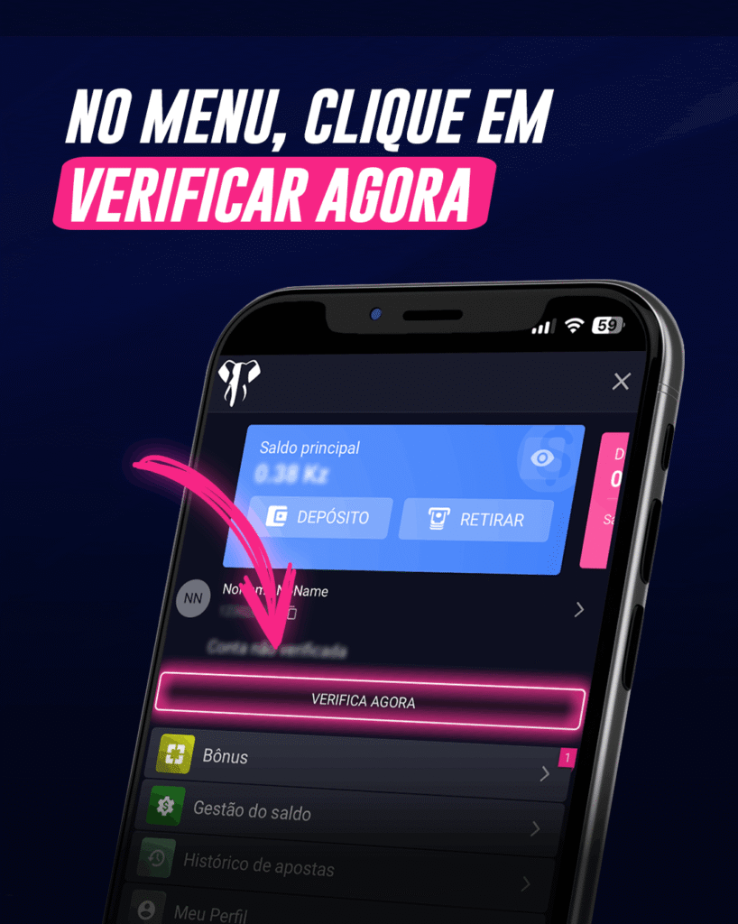 Botão Verificar Agora na ElephantBet para iniciar a verificação de conta