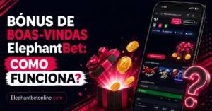 Telemóvel a mostrar o bónus de boas-vindas da ElephantBet Angola com caixa de presente