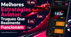 Telemóvel a mostrar o jogo Aviator da ElephantBet com histórico de multiplicadores e valores de cashout