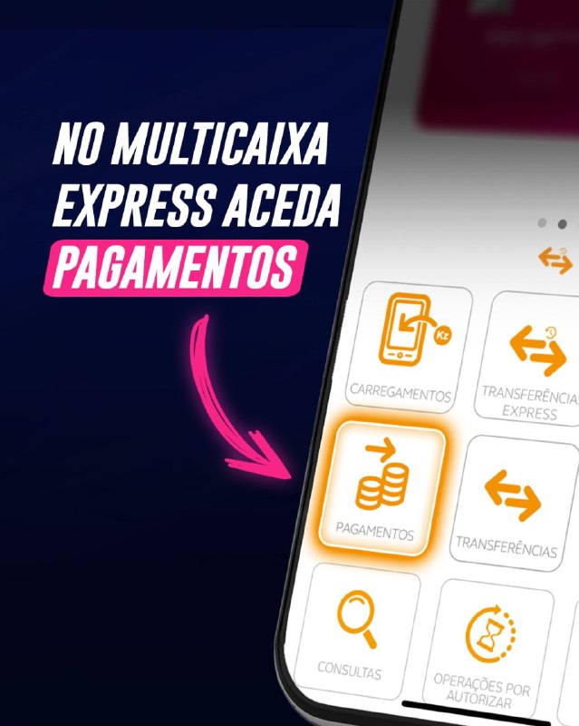 App Multicaixa Express com opção Pagamentos destacada para depósito na ElephantBet