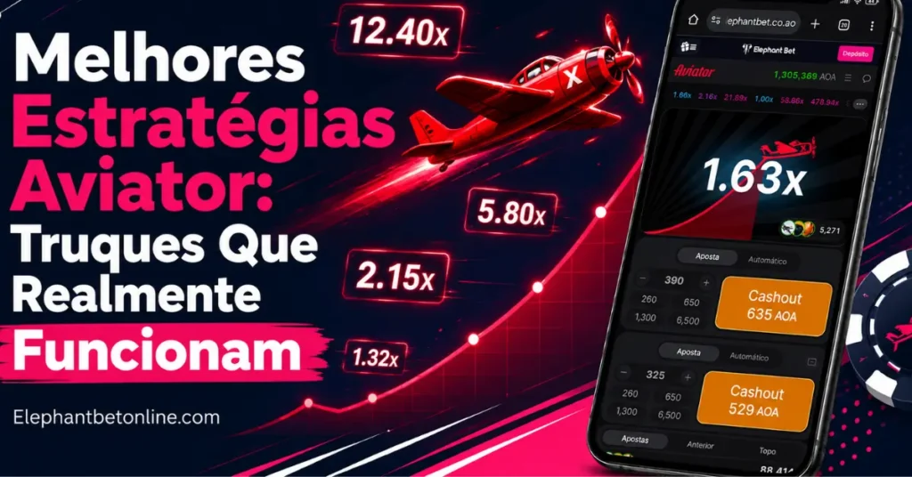 Telemóvel a mostrar o jogo Aviator da ElephantBet com histórico de multiplicadores e valores de cashout