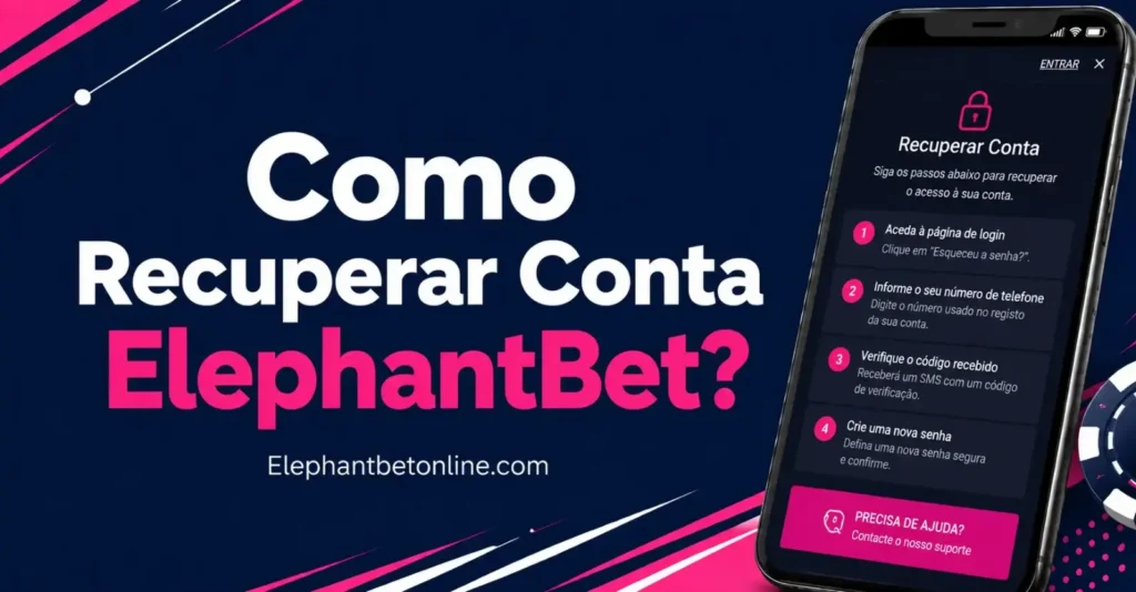 Telemóvel a mostrar os passos para recuperar conta na ElephantBet Angola